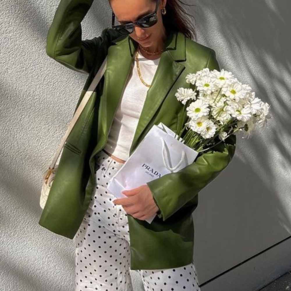 Zara | Olive Green Leather Blazer